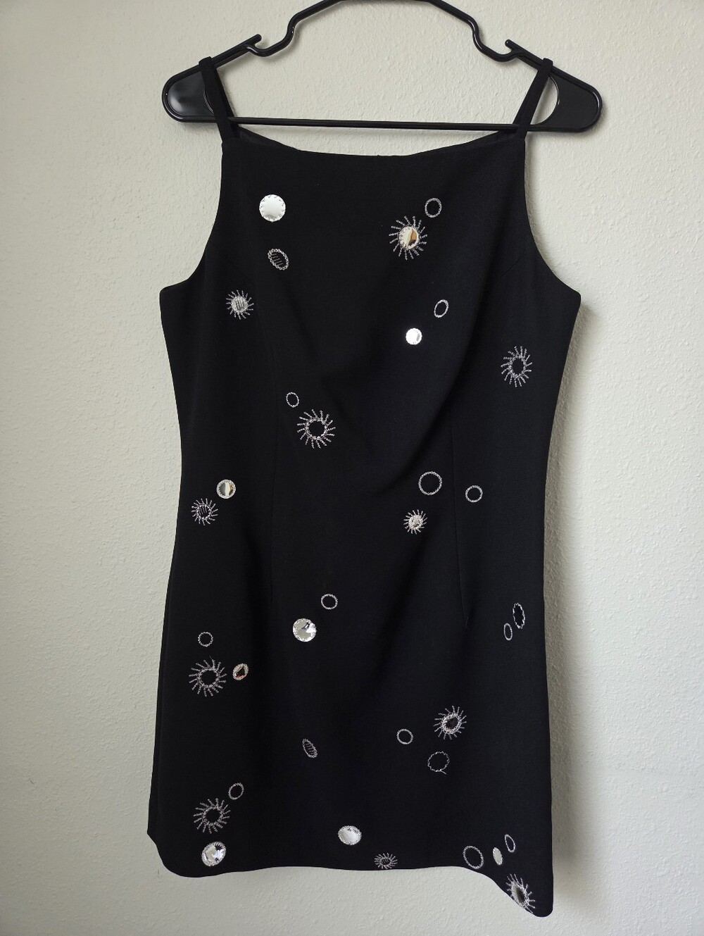 Alberto Makali Black Embellished Mini Dress with Silver Accents